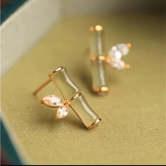 Gold Filled Cubic Zirconia Bamboo Earrings - Picture 1 of 1